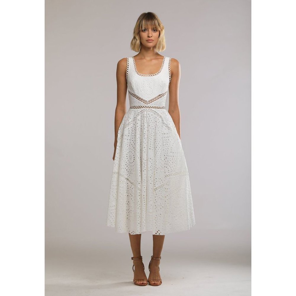 SAU LEE Maya Embroidered Cotton Scoop Back Dress